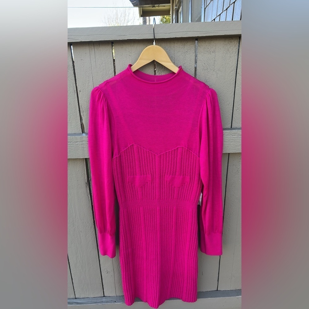 NWT Anthropologie Knit Sweater Dress Hot Pink Spring Wedding Guest Plus Size 1X - Picture 6 of 13